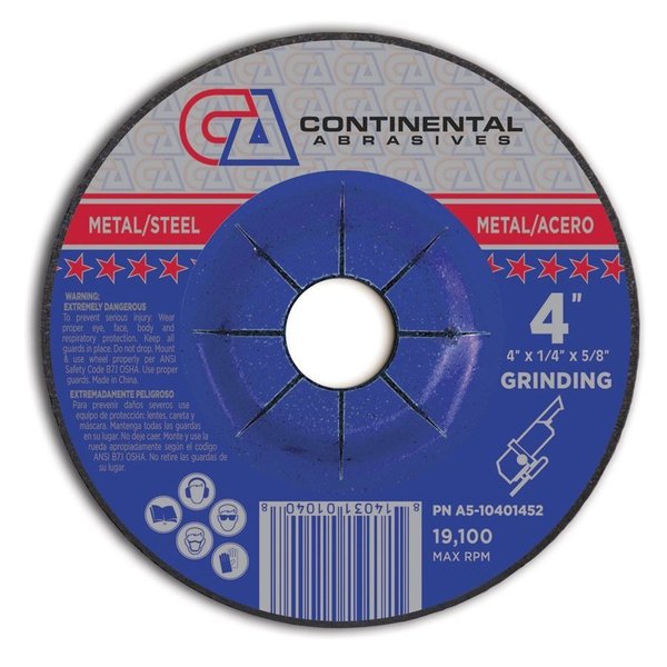 Continental Abrasives 4" x 1/4" x 5/8" Signature T27 Depressed Center Grinding Wheel A5-10401452